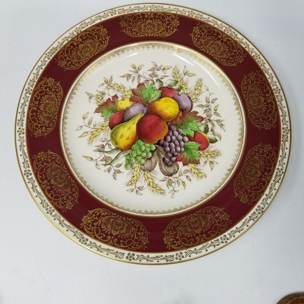 Antique Crown Ducal Ware 22K Gold Detail Plate Fruit Hand Colored Glaze